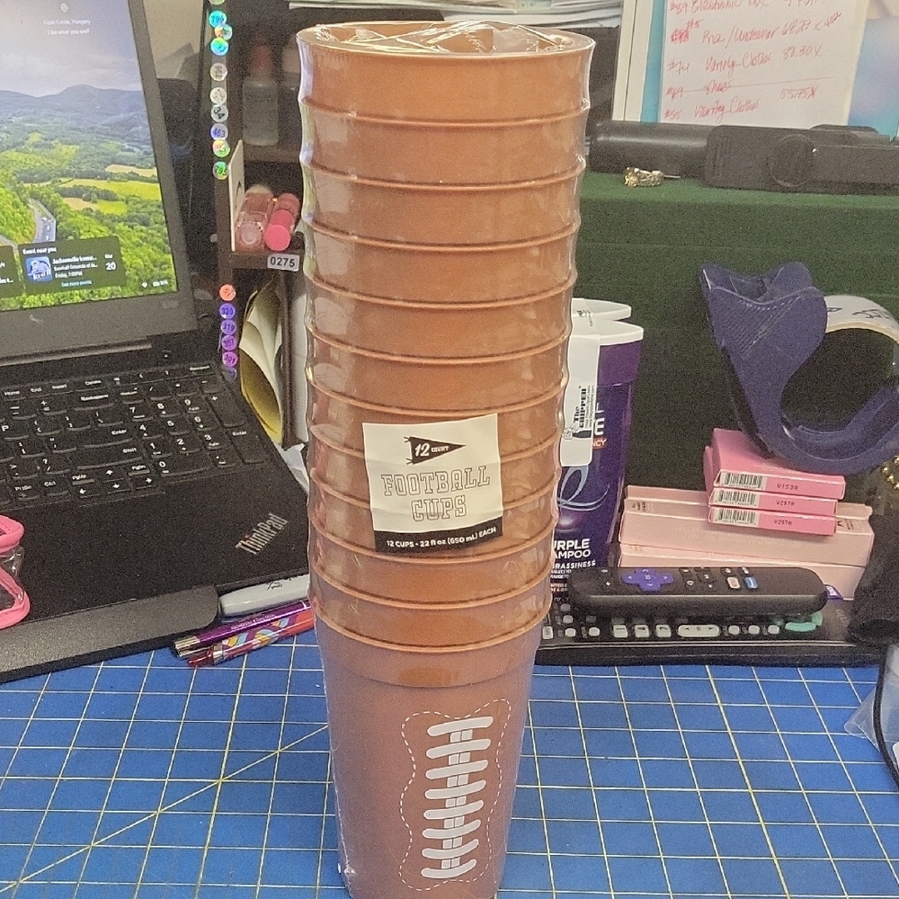 Football Themed Brown Cups Set of 12 New Sealed